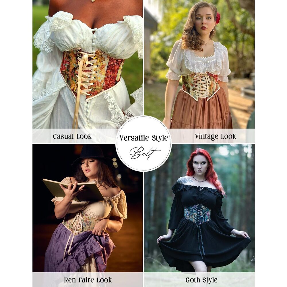 5493 Women's Belts For Dress Floral Print Lace Up Underbust Pirate - Picture 2 of 4
